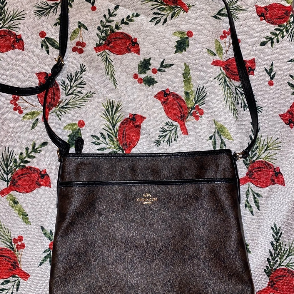 Coach Dark Brown Leather Bag with Gold Logo